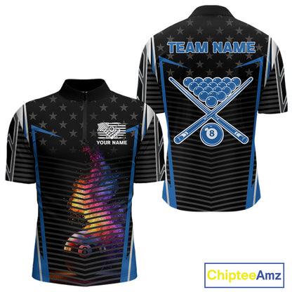 Colorful Paint Ball 8 Billiard Jerseys For Men Custom Blue Billiard Balls Pool Jersey NYN2317