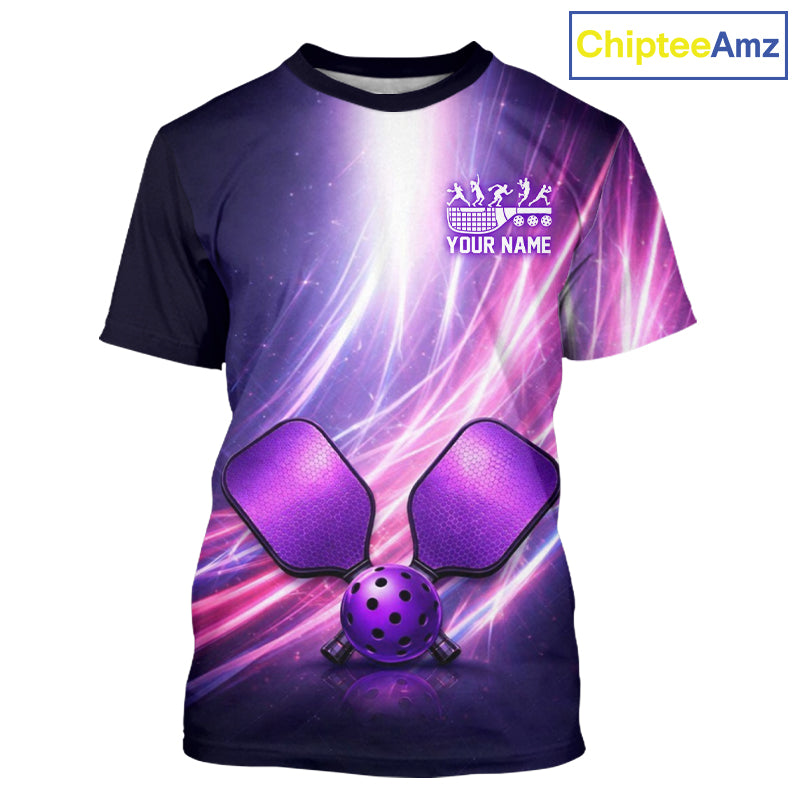 Custom Lightning Purple And Pink Pickleball T-Shirt For Men Pickleball Ball & Paddle Jersey NYN2578