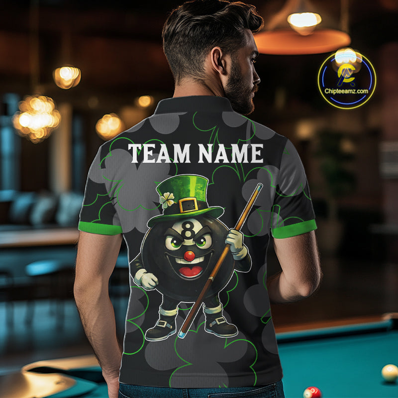 Green Grey Shamrock Funny 8 Ball Pool Men Billiard Shirt Custom St Patrick's Day Billiard Team Jerseys NYN2749