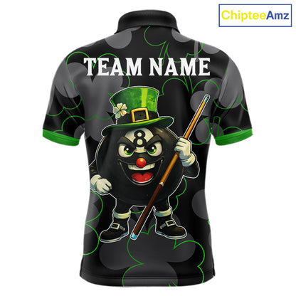 Green Grey Shamrock Funny 8 Ball Pool Men Billiard Shirt Custom St Patrick's Day Billiard Team Jerseys NYN2749