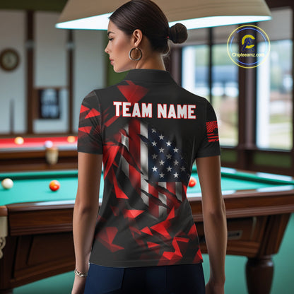 Red Geometric Torn American Flag 8 Ball Pool Billiard Team Shirt Custom Billiard Jerseys For Women NYN2750