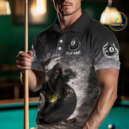 Grey Smoke Grim Reaper Cracked 8 Ball Pool Billiard Team Shirt Custom Billiard Jerseys For Men NYN2751