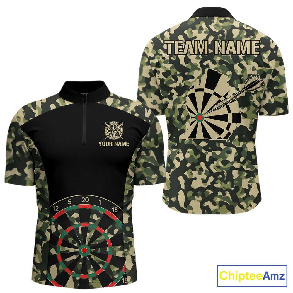 Custom Camouflage Pattern Dartboard Darts Quarter-Zip Shirts For Men Outfits Darts Jerseys NYN2754