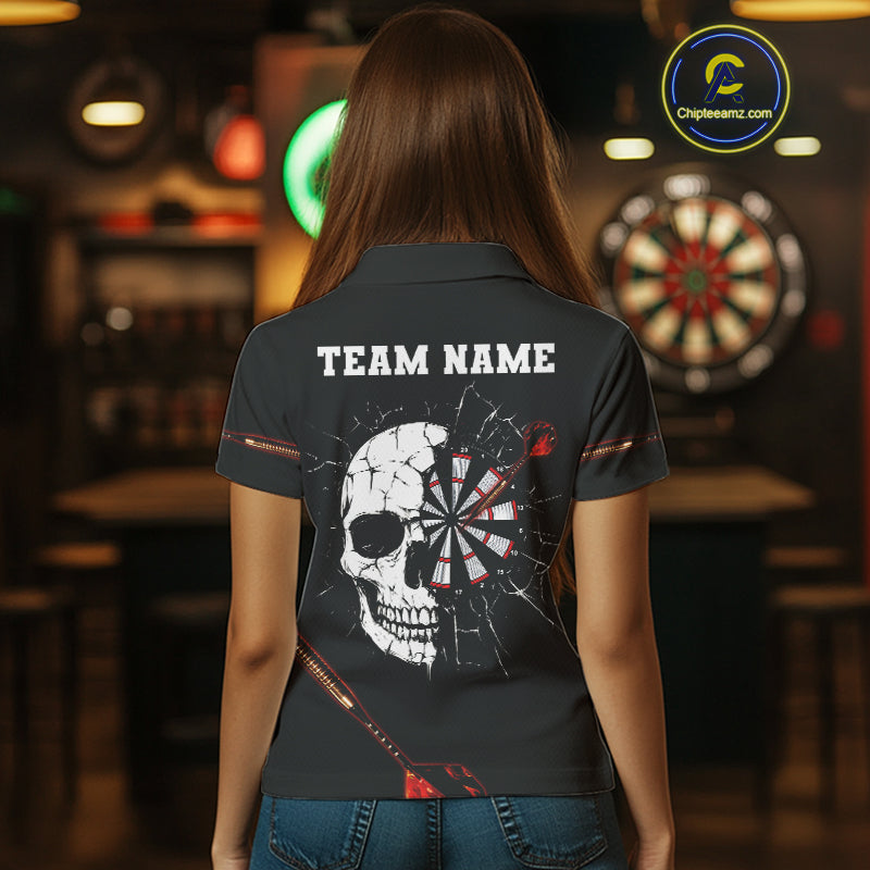 Custom Black And Red Dart Arrow Skull Dart Shirts For Women Outfits Dart Team Jerseys NYN0045