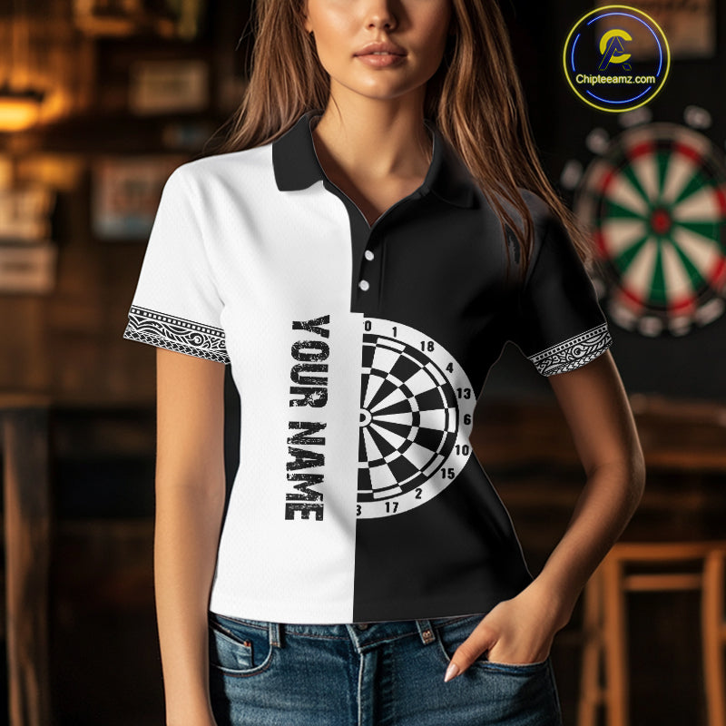 White And Black Dartboards Polynesian Tribals Dart Shirts For Women, Dart Jerseys NYN0048