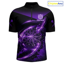 Load image into Gallery viewer, Thunder Purple Dartboard Men Dart Polo &amp; 1/4-Zip Shirt Custom Name Splatter Dart Jersey For Darters NYN2964