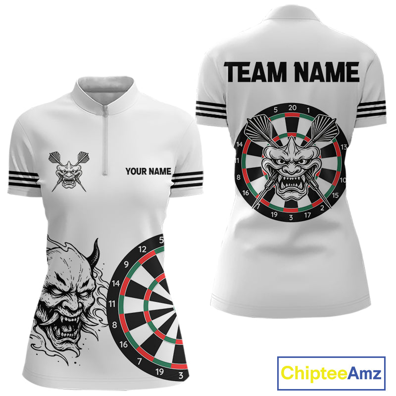 White Demon Head & Darts Arrow Darts Team Shirt For Women - Customizable Name NYN0393