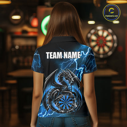 Personalized Women Dragon Dart Polo 1/4-Zip Shirt Custom Name Team Thunder Dragon Dart Jersey | Blue NYN3370