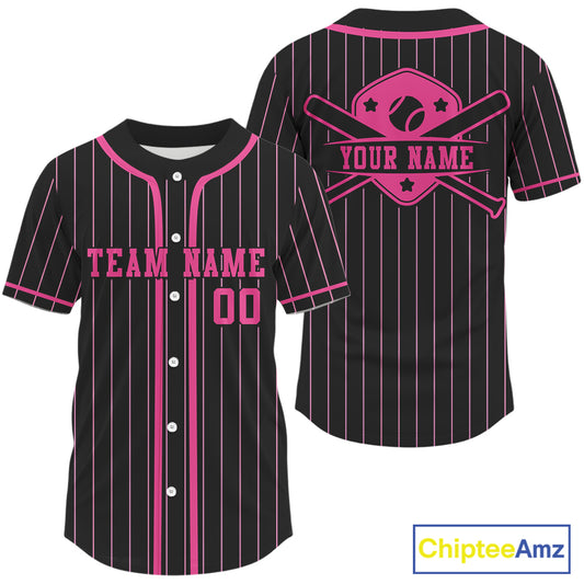 Men's Pink And Black Baseball Jersey Custom Classic Pinstripe Baseball Shirt For Fans NYN0872