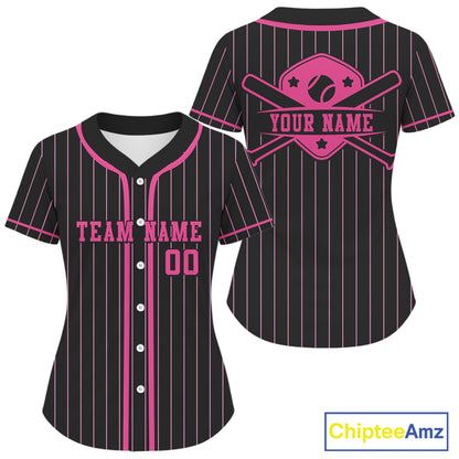 Women's Pink And Black Baseball Jersey Custom Classic Pinstripe Baseball Shirt For Fans NYN0872