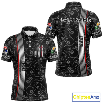 Cross US Flag 8 Ball Men's Billiard Shirts Personalized Patriotic Billiard Team Shirts NYN2322