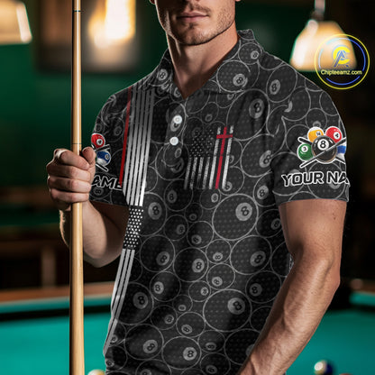 Cross US Flag 8 Ball Men's Billiard Shirts Personalized Patriotic Billiard Team Shirts NYN2322