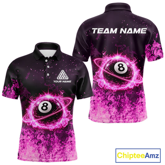 Custom Pink Flaming 8 Ball Light Men's Billiard Shirts Personalized Billiard Attire Gifts NYN2325
