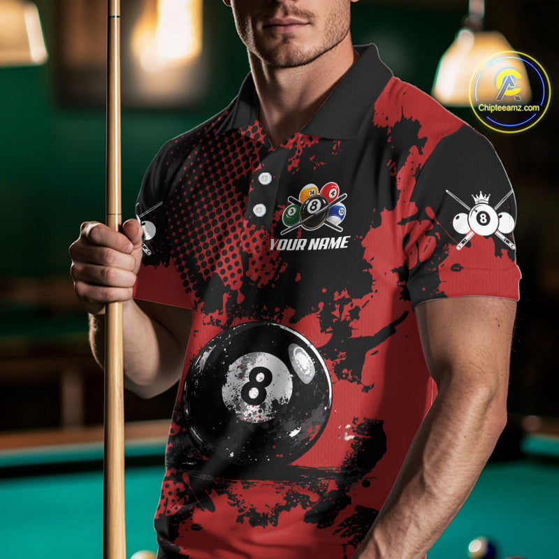 Custom Red Grunge Ball Billiard Shirts For Women Personalized Ball 8 Billiard Attire Gifts NYN2328