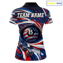 Load image into Gallery viewer, Custom US Flag Pool 8 Ball Billiard Shirt For Women Personalized Patriotic Ball Billiard Attire NYN2591