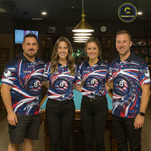 Load image into Gallery viewer, Custom US Flag Pool 8 Ball Billiard Shirt For Women Personalized Patriotic Ball Billiard Attire NYN2591