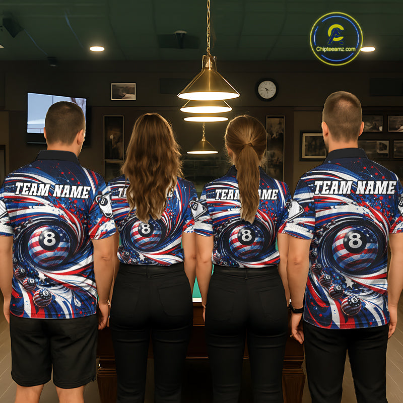 Custom US Flag Pool 8 Ball Billiard Shirt For Women Personalized Patriotic Ball Billiard Attire NYN2591
