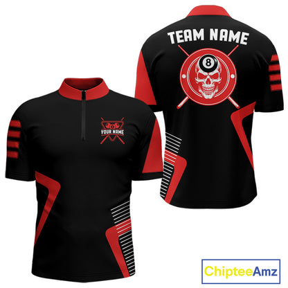 Black & Red Skull Pool 8 Ball Men Billiard Polo & 1/4-Zip Shirt Personalized Ball Billiard Attire NYN2593