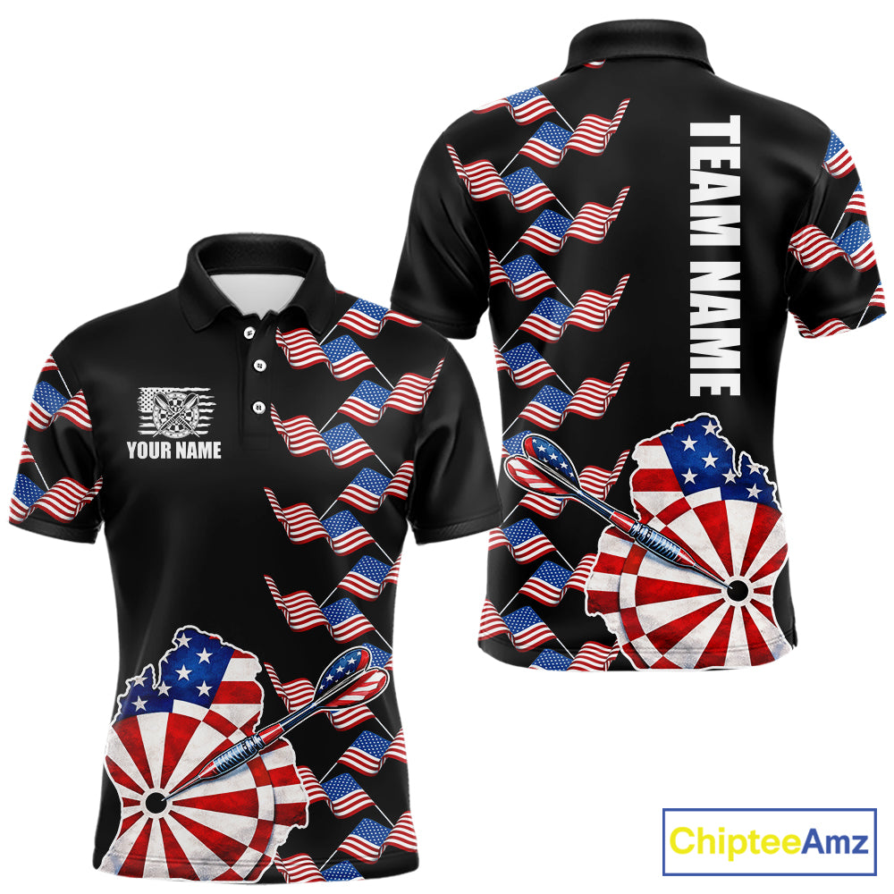 Custom American Flag Pattern Dartboard Darts Polo Shirts For Men Patriotic Darts Team Jerseys NYN2756