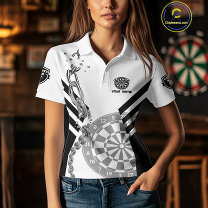 Silver Chains White And Black Dartboards Dart Shirts For Women, Dart Team Jerseys NYN0054