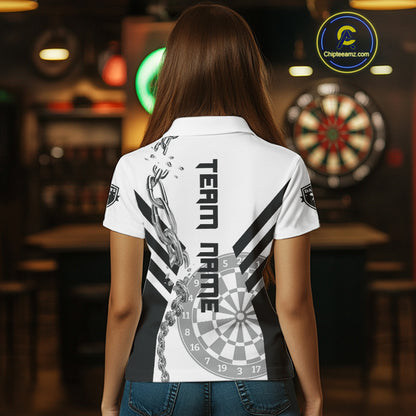 Silver Chains White And Black Dartboards Dart Shirts For Women, Dart Team Jerseys NYN0054