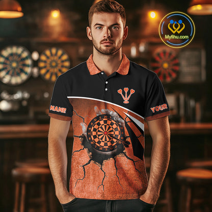 Hand Holding Orange Dartboards Cracked Grunge Dart Shirts For Men, Dart Jerseys NYN0056