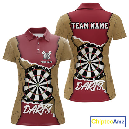 Custom Yellow&Red Grunge Style Darts Board Dart Shirts For Women, Dart Team Jerseys NYN0058