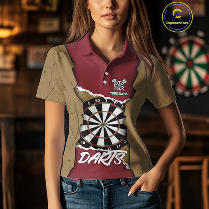 Custom Yellow&Red Grunge Style Darts Board Dart Shirts For Women, Dart Team Jerseys NYN0058