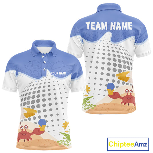 Summer Crab men's golf polo shirt, personalized tropical crab golfer design, breathable golf apparel, golf outing clothing