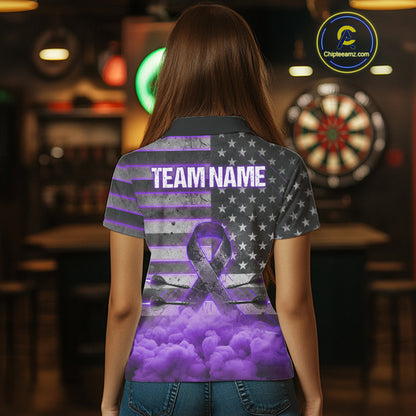 Purple Cloud Ribbon US Flag Dart Arrow Custom Breast Cancer Awareness Darts Women Polo Shirt NYN1816