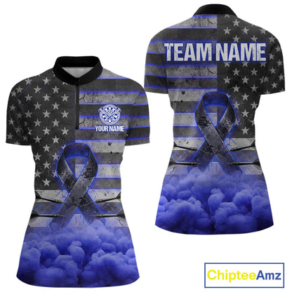 Blue Cloud Ribbon US Flag Dart Arrow Custom Breast Cancer Awareness Darts Women Quarter-Zip Shirt NYN1817