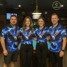Load image into Gallery viewer, US Flag Eagle Thunder Blue Pool 8 Ball Women Billiard Shirt Custom Patriotic Billiard Team Attire NYN2604