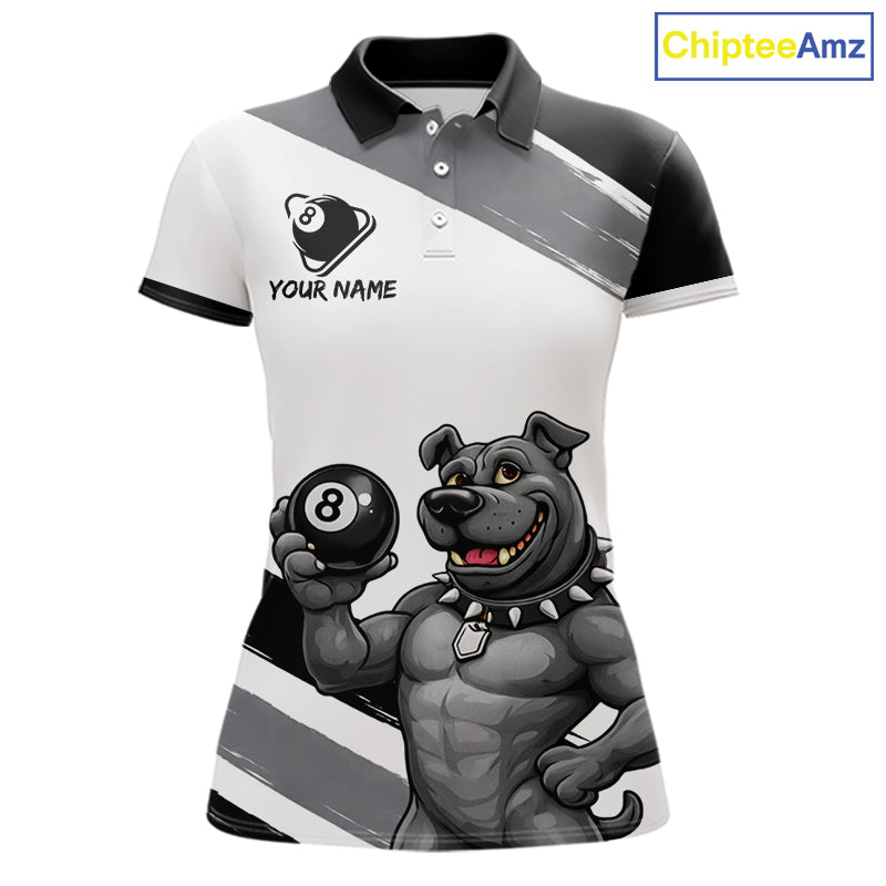 Grey And White Paint Funny Bulldog 8 Ball Billiard Pool Shirt For Women Custom Billiard Team Appeal NYN2765