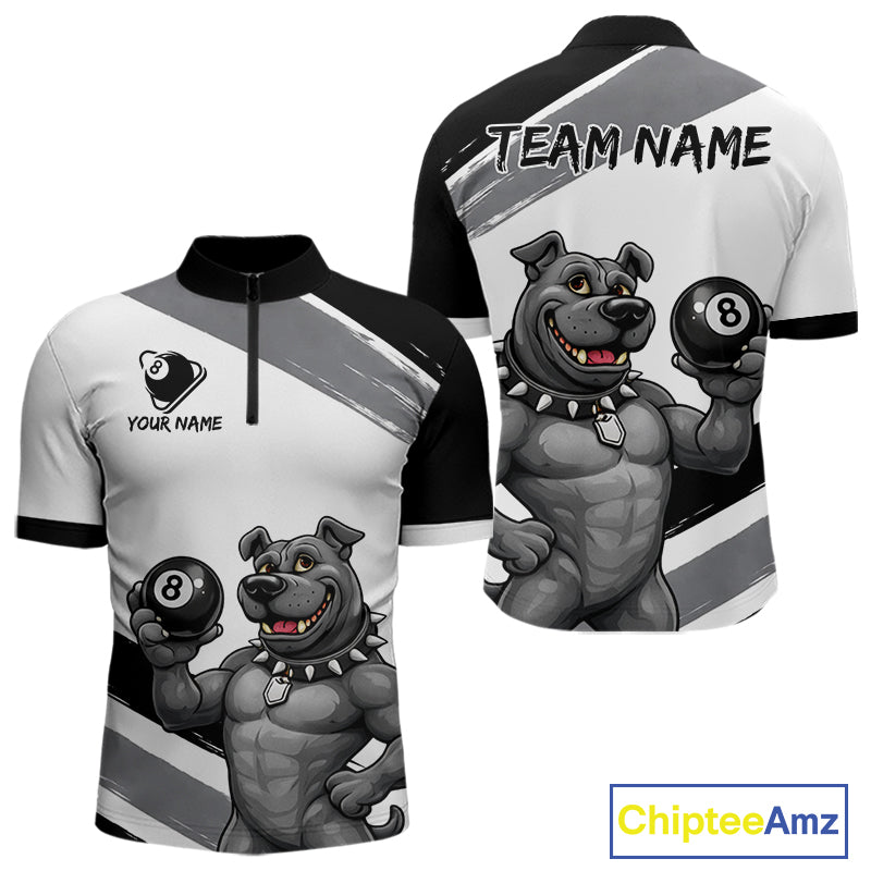 Grey And White Paint Funny Bulldog 8 Ball Billiard Pool Shirt For Men Custom Billiard Team Appeal NYN2765