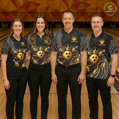 Black And Gold Crown Bowling Ball & Pin Jerseys For Women Custom Claws Skull Bowling Team Attire NYN3170