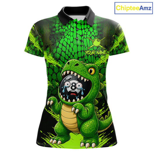 Custom Green Paint Alligator Women's Billiard Polo Shirt, Funny Alligator 8 Ball Pool Team Jersey, Personalized Cue Sports Apparel, Wildlife Theme