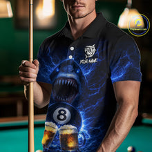 Load image into Gallery viewer, Blue Funny Lightning Shark Cheer Beers Pool 8 Ball Men Billiard Shirt Custom Ball Billiard Attire NYN2613