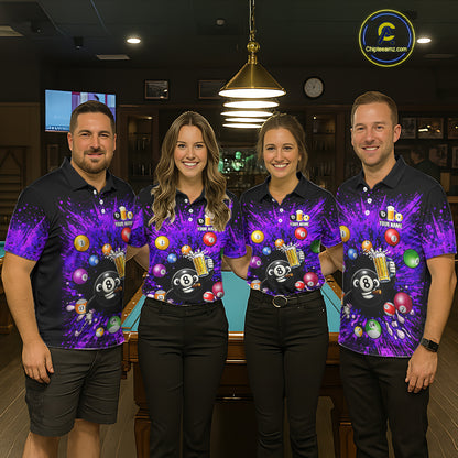 Purple Splatter Paint Pool 8 Ball Billiard Shirt For Women Custom Funny Beer 8 Ball Billiard Attire NYN2615