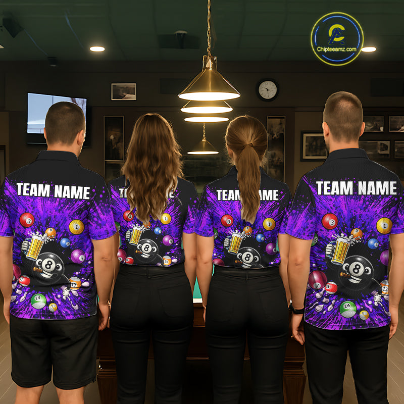 Purple Splatter Paint Pool 8 Ball Billiard Shirt For Women Custom Funny Beer 8 Ball Billiard Attire NYN2615