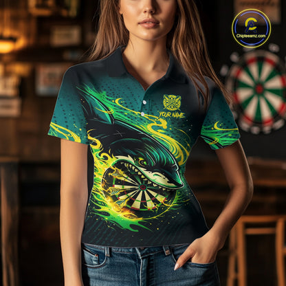 Green Splatter Paint Shark Dartboard & Arrow Men Darts Polo Shirt Custom Darts Team Jersey NYN2616