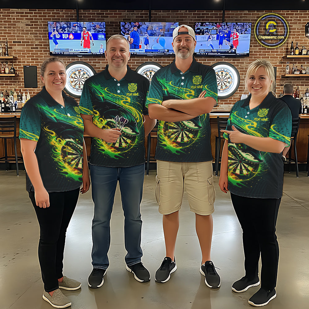 Green Splatter Paint Shark Dartboard & Arrow Women Darts Quarter-Zip Shirt Custom Darts Team Jersey NYN2616