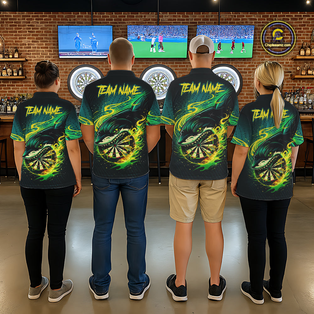 Green Splatter Paint Shark Dartboard & Arrow Women Darts Quarter-Zip Shirt Custom Darts Team Jersey NYN2616