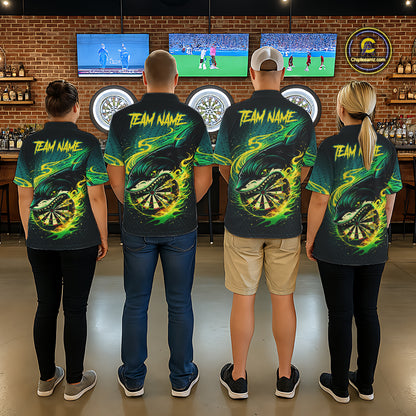 Green Splatter Paint Shark Dartboard & Arrow Women Darts Quarter-Zip Shirt Custom Darts Team Jersey NYN2616