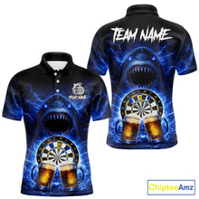 Load image into Gallery viewer, Blue Horror Shark Cheer Beer &amp; Dartboard Men Darts Polo Shirt Custom Funny Dart Team Jersey NYN2617