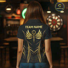 Load image into Gallery viewer, Personalized Black And Gold Wings Dart Arrow Women Darts Polo Shirt Custom Dart Team Jersey NYN2619