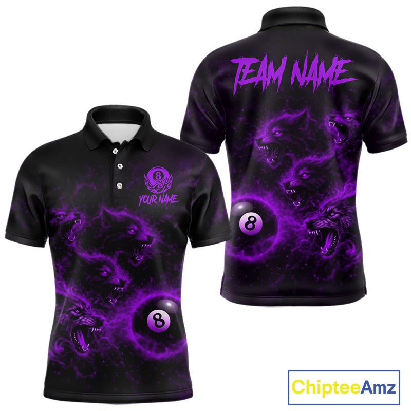 Horror Wolfs Purple Flames Smoke Pool 8 Ball Men Billiard Shirt Custom Ball Billiard Team Attire NYN2621