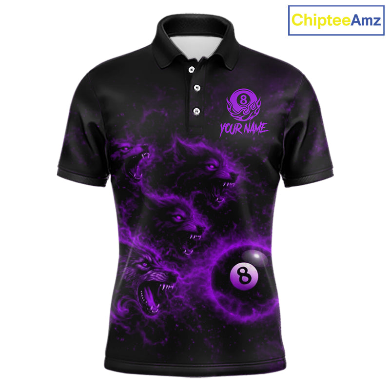 Horror Wolfs Purple Flames Smoke Pool 8 Ball Men Billiard Shirt Custom Ball Billiard Team Attire NYN2621