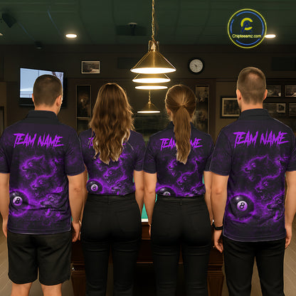 Horror Wolfs Purple Flames Smoke Pool 8 Ball Men Billiard Shirt Custom Ball Billiard Team Attire NYN2621