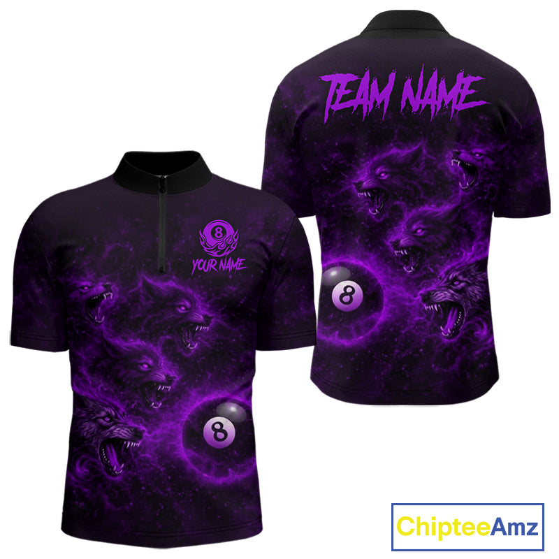 Horror Wolfs Purple Flames Smoke Pool 8 Ball Men Billiard Shirt Custom Ball Billiard Team Attire NYN2621