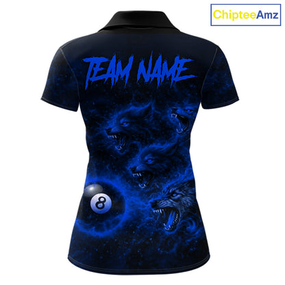 Horror Wolfs Blue Flames Smoke Pool 8 Ball Women Billiard Shirt Custom Ball Billiard Team Attire NYN2622